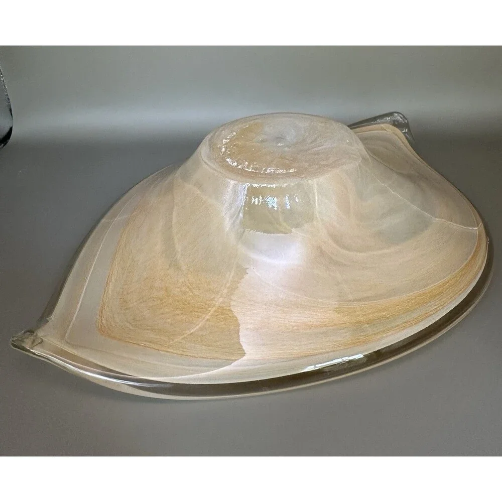 Vintage Murano Art Glass Centerpiece Bowl Gold Amber Swirl Italy Lavorazione